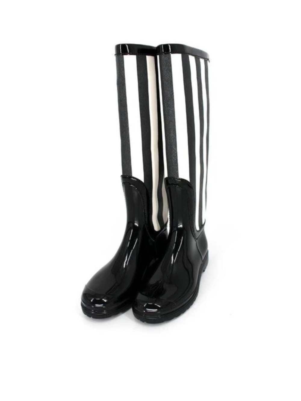 Dolce & Gabbana Wellington Knee High Black & Off White Striped Rain Boots - Picture 4 of 17